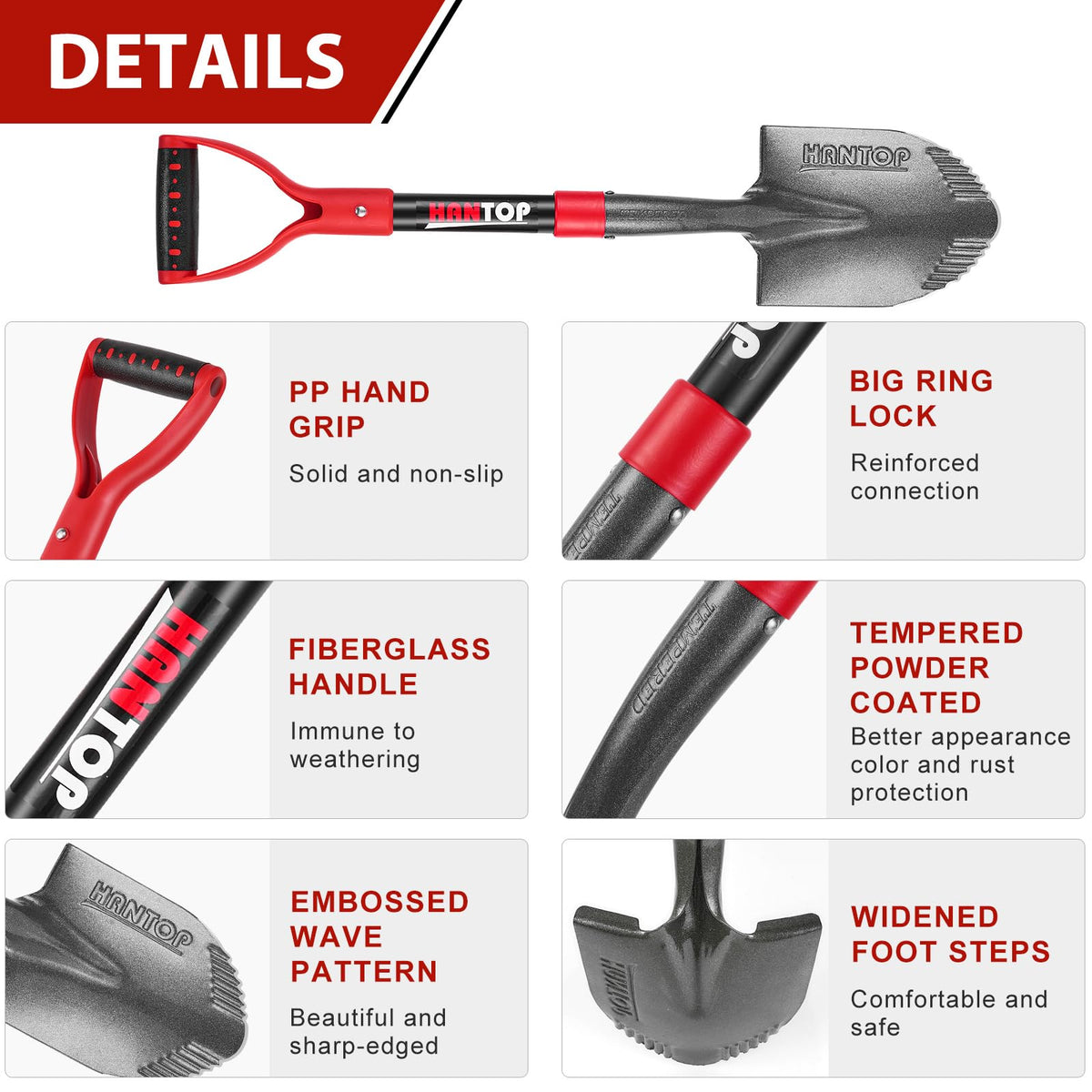 HANTOP Small Round Garden Shovel 28 inches for Digging and Gardening