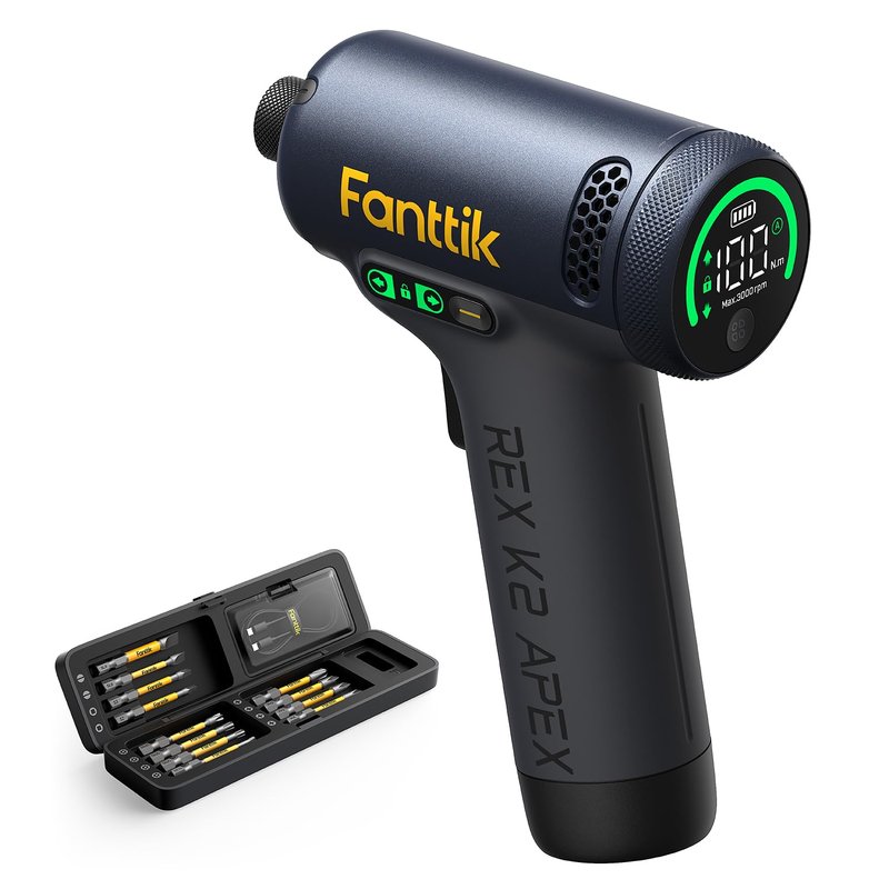 Fanttik REX K2 APEX Impact Driver, Brushless Impact Driver, 1/4'' Hex, Max. 100 N·m Torque, Max. 3000 RPM, 3000mAh Rechargeable Battery, Tool Kit for Cabinet Assembly, Woodworking DIY Projects