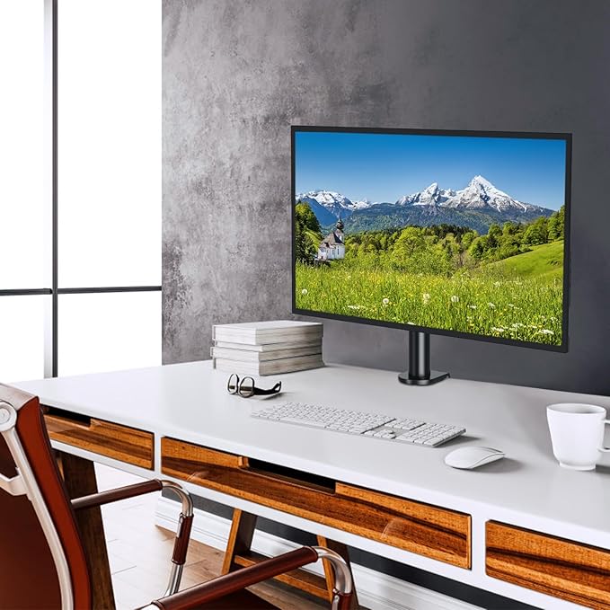 MOUNTUP Single Monitor Mount, Adjustable Monitor Stand for Max 32 Inch Flat Curved Computer Screen, Monitors Arm Desk Mount Fit VESA 75x75& 100x100, up to 17.6lbs, with C-Clamp and Grommet Base, Black