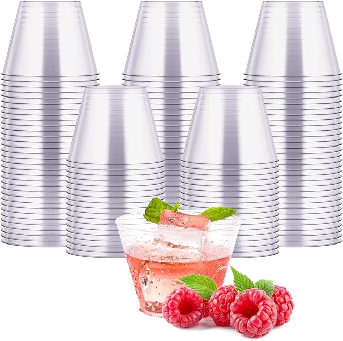 JOLLY CHEF 10 oz Clear Disposable Plastic Cups 100 Pack Clear Plastic Cups Tumblers, Heavy-duty Party Glasses, Disposable Cups for Thanksgiving, Party,Fathers Day