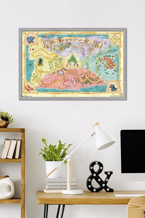 The Wizard Of Oz - Map Wall Poster, 34L" x 22.4W", Gray Framed Version