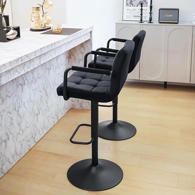 Furnimart Adjustable Bar Stool Swivel Barstools Set of 4 Counter Stools with Armrest and Footrest Upholstered Bar Chairs for Kitchen and Dining Room
