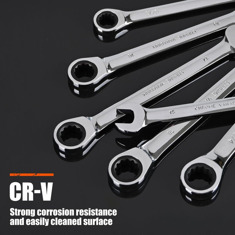 Egofine Ratcheting Wrench Set, 6 mm - 24 mm Metric Wrench Set 18pc, 72 Teeth Combination Wrenches Set, Chrome Vanadium Steel with a Roll Up Storage Bag