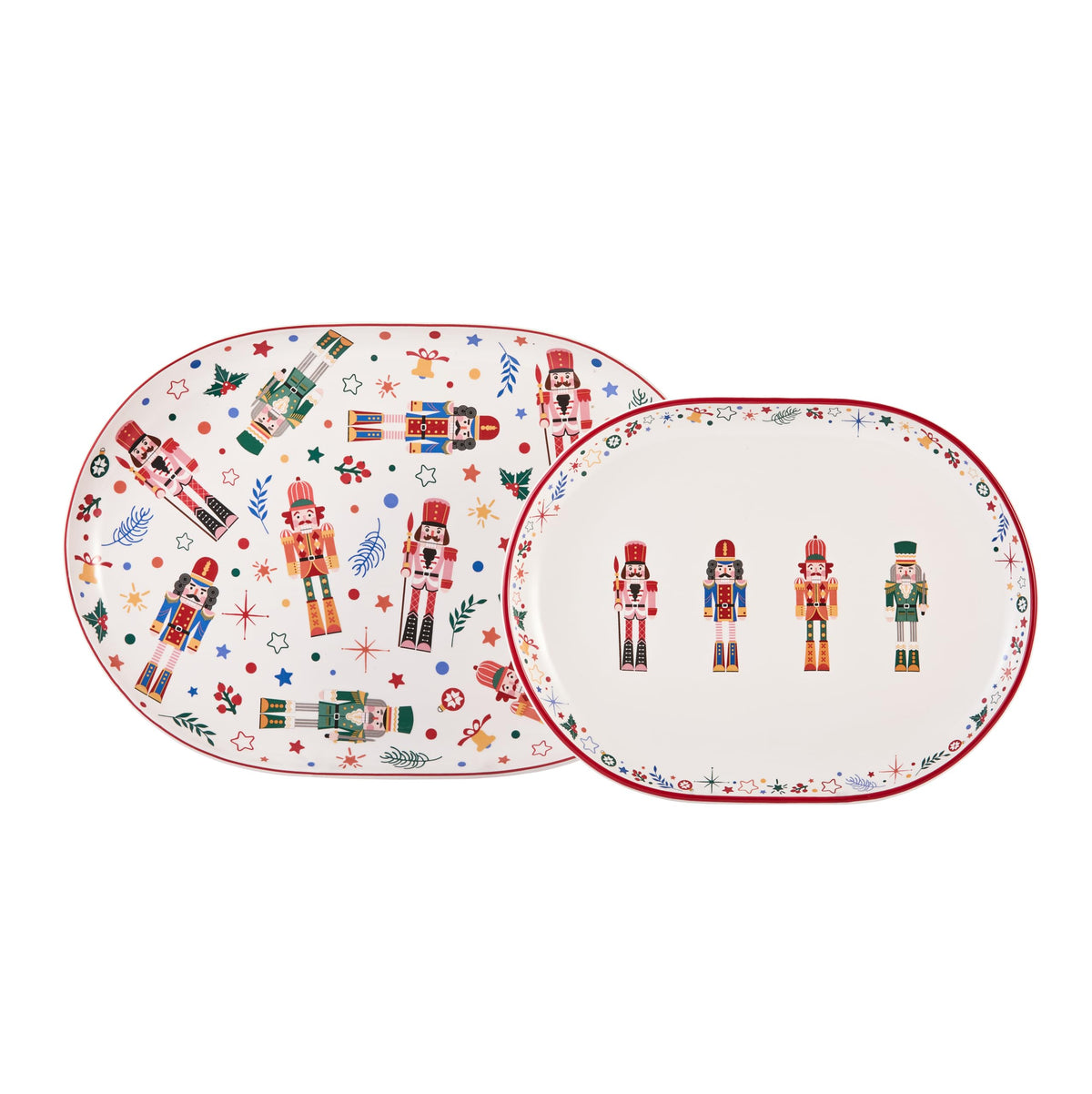 Bico Christmas Merry Crew Ceramic 16 inch plus 12 inch Ceramic Oval Platter, Set of 2, for Serving Turkey, Steak, Salad, Microwave & Dishwasher Safe