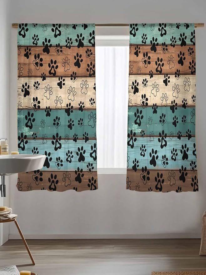Sheer Curtains 72 Inches Long, Vintage Farmhouse Country Wooden Grain Privacy