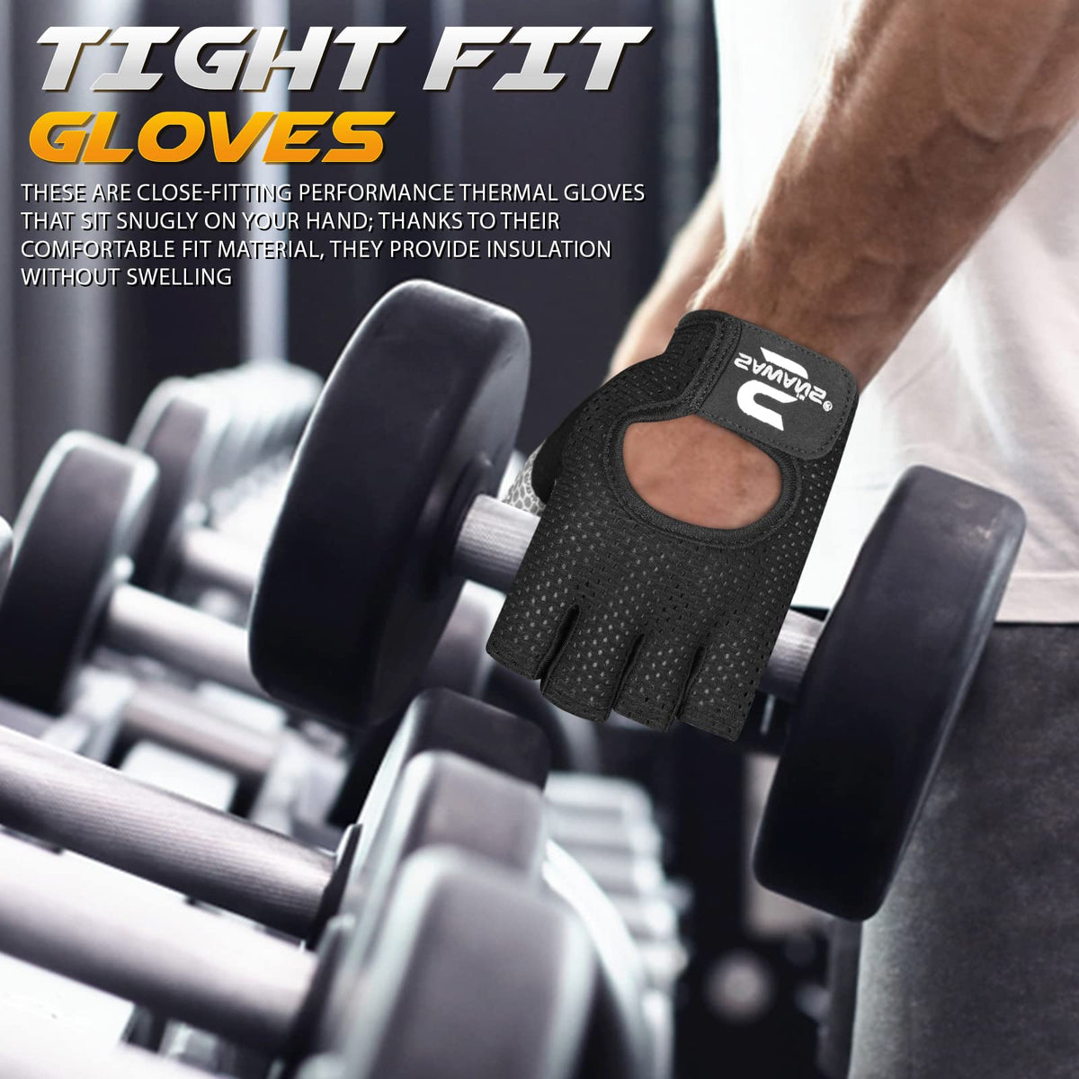 SAWANS Workout Gloves for Men and Women Weight Lifting Gloves Gym Fitness Exercise Cycling Pull ups Microfiber Lightweight Breathable Non-Slip Silicone Padded Palm Grip (Black, Medium)
