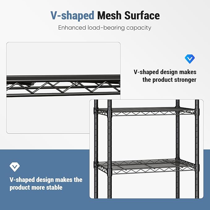 DUMOS 2 Pack 4Tier 5Tier Metal Shelving, Heavy Duty Shelves Wire Shelving Unit with Removable Wheel Casters, Shelves Organizer for Bathroom Garage Living Room Kitchen Pantry Laundry