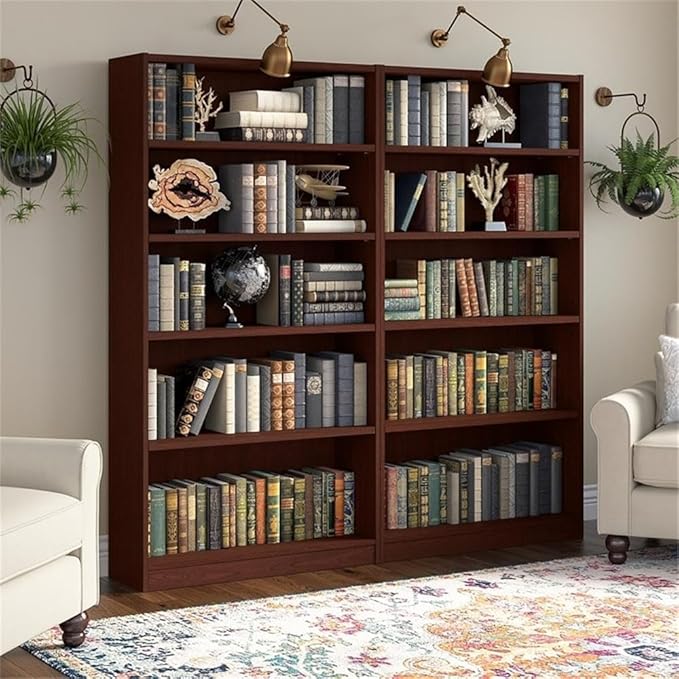Pemberly Row Universal 5 Shelf Bookcase in Vogue Cherry (Set of 2)