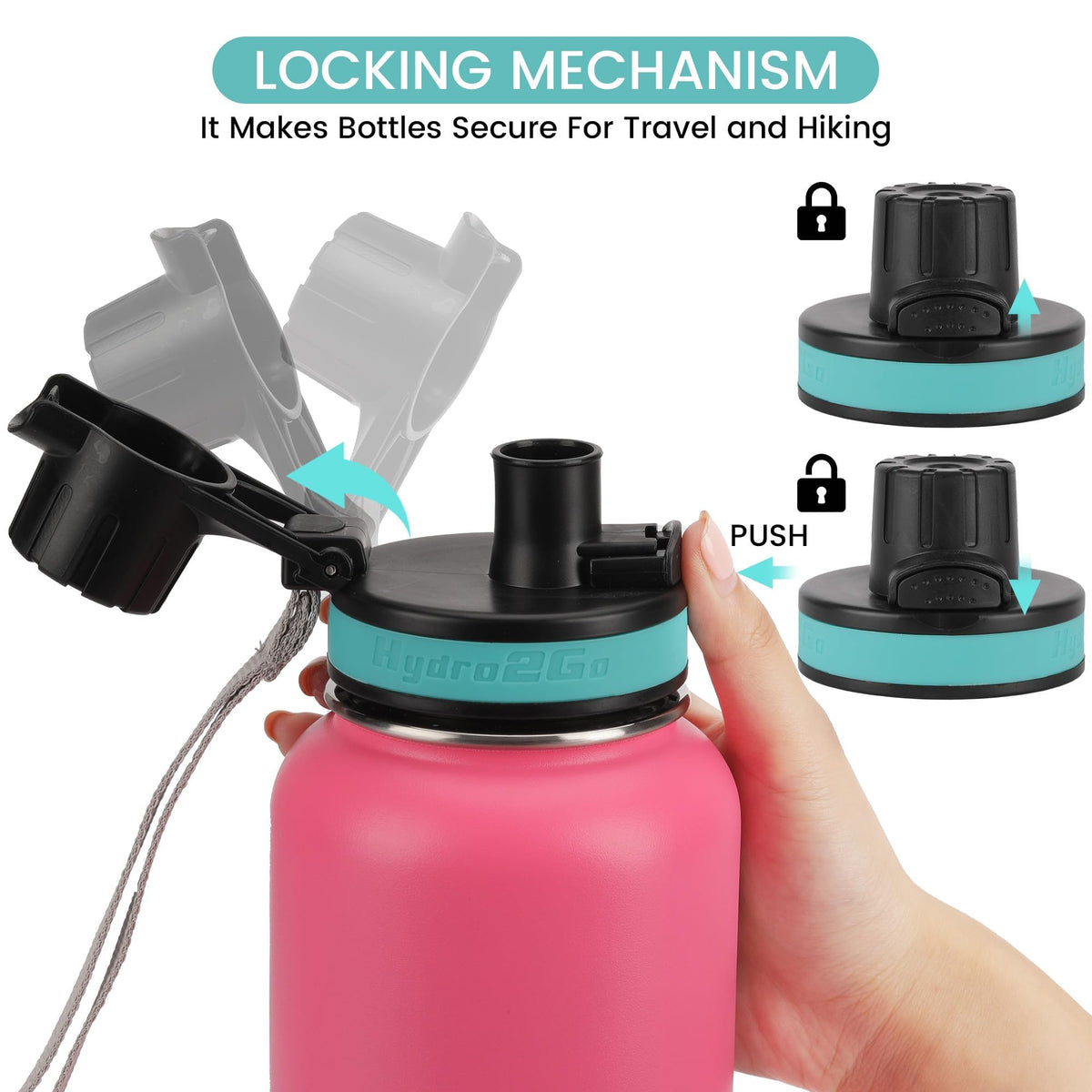 Flip Lid for Hydro flask Wide Mouth 12, 16, 18, 32, 40, 64 oz Water Bottles, Spout Lid for Hydroflask, Thermoflask and Other Sports Water Bottles with Button Lock, Easy Carry, Leak Proof