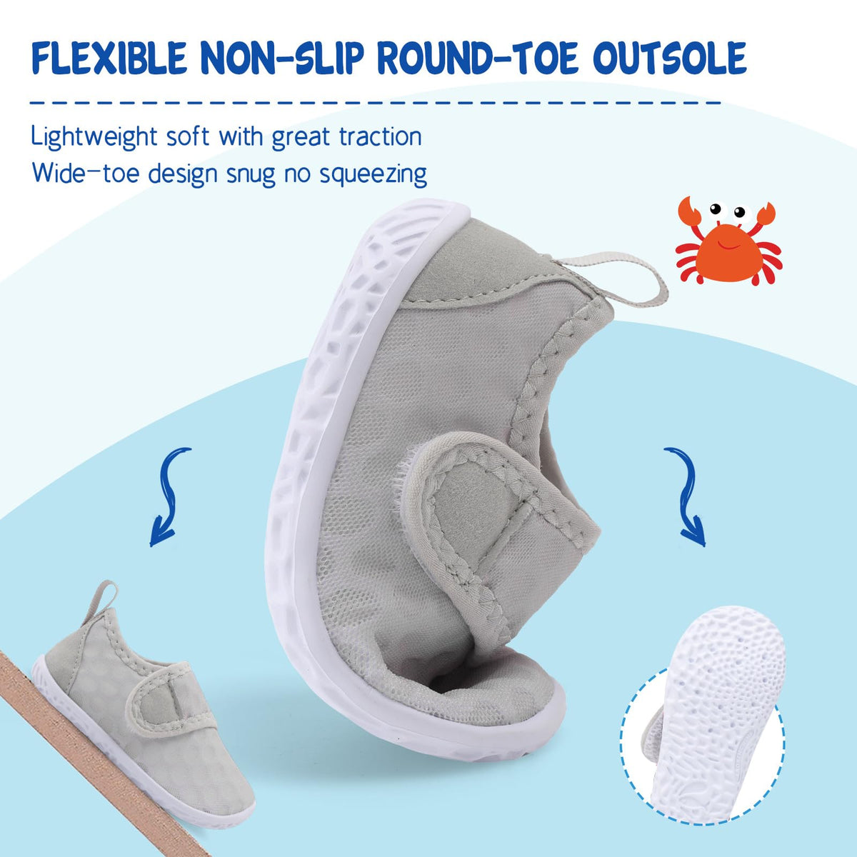 LeIsfIt Boys Girls Water Shoes Kids Aqua Socks Toddler Quick-Dry Swimming Shoes Non-Slip Summer Shoe for Beach Pool Surf, LightGrey, 8 Toddler