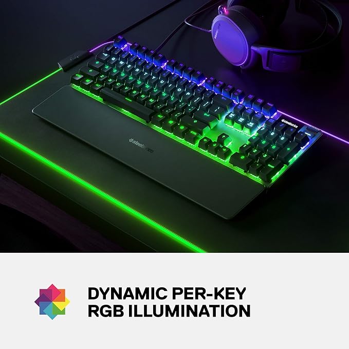 SteelSeries Apex 7 Mechanical Gaming Keyboard – OLED Smart Display – USB Passthrough and Media Controls – Tactile and Clicky – RGB Backlit (Blue Switch)