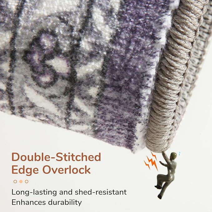 OPPODREAM Thin Area Rugs 5x7, 5x7 Washable Rug with Non Slip Backing, 5 x 7 Faux Cashmere Low-Pile Carpet, Purple