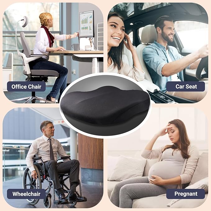Adult Booster Car Seat Cushion, Wedge Memory Foam Pad for Driving Seat, Effectively Increase Height by 3.94 inch, Car Travel Accessories for Long Trips, (Black)