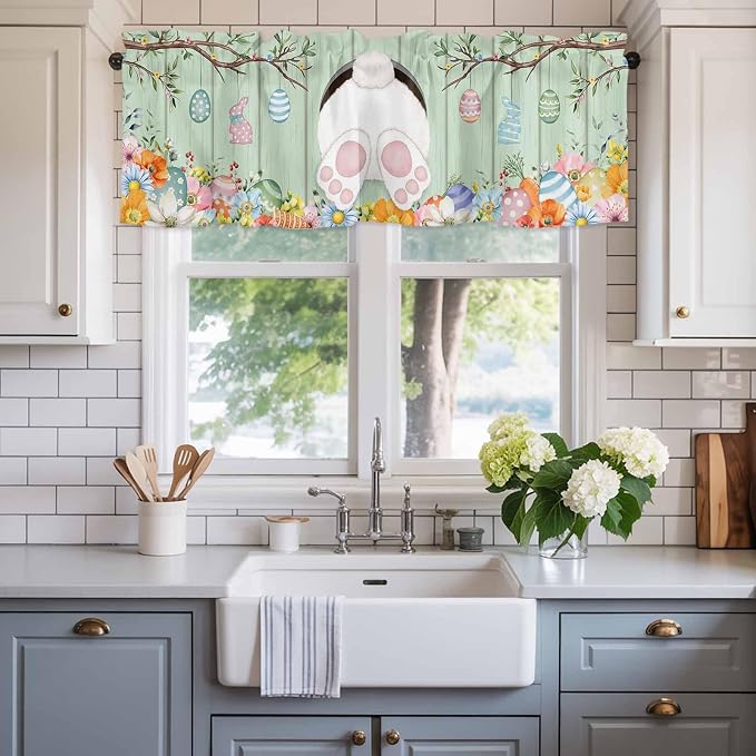 Easter Curtain Valances for Windows, Kitchen Valance Window Treatment, Spring