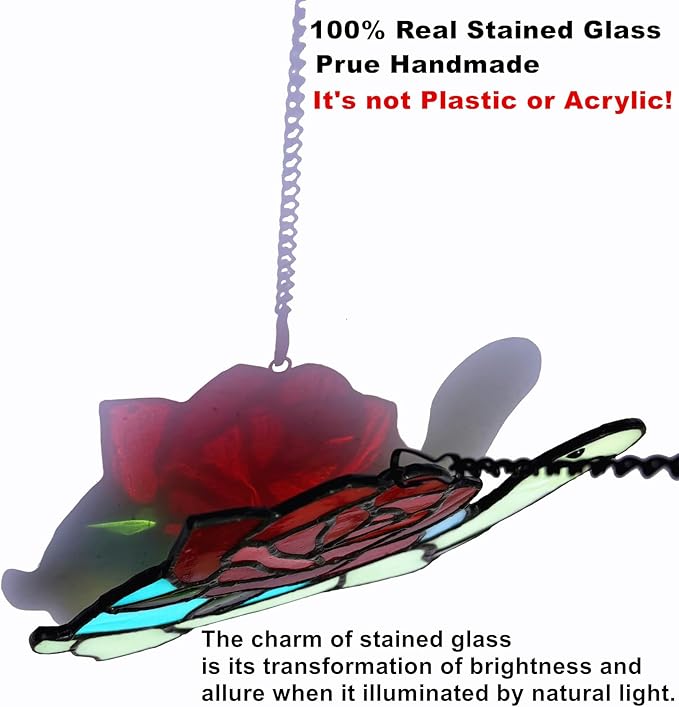 Stained Glass Turtle with Rose Birthday Gifts for Women, Stained Glass Window Hanging Suncatcher Ornament, Housewarming Window Decor Gifts for Mom, Turtle Lovers