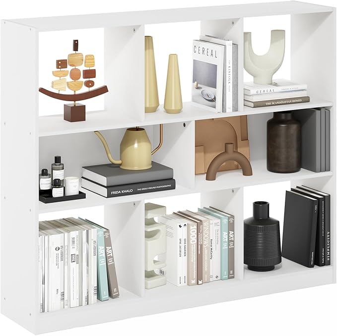 Furinno DALY Book Shelf, 8-Cube Bookshelf, Horizontal Cube Storage Organizer Bookcasde, 10.9 x 47.2 x 39.4, for Living Room, Bedroom, Home Office, White