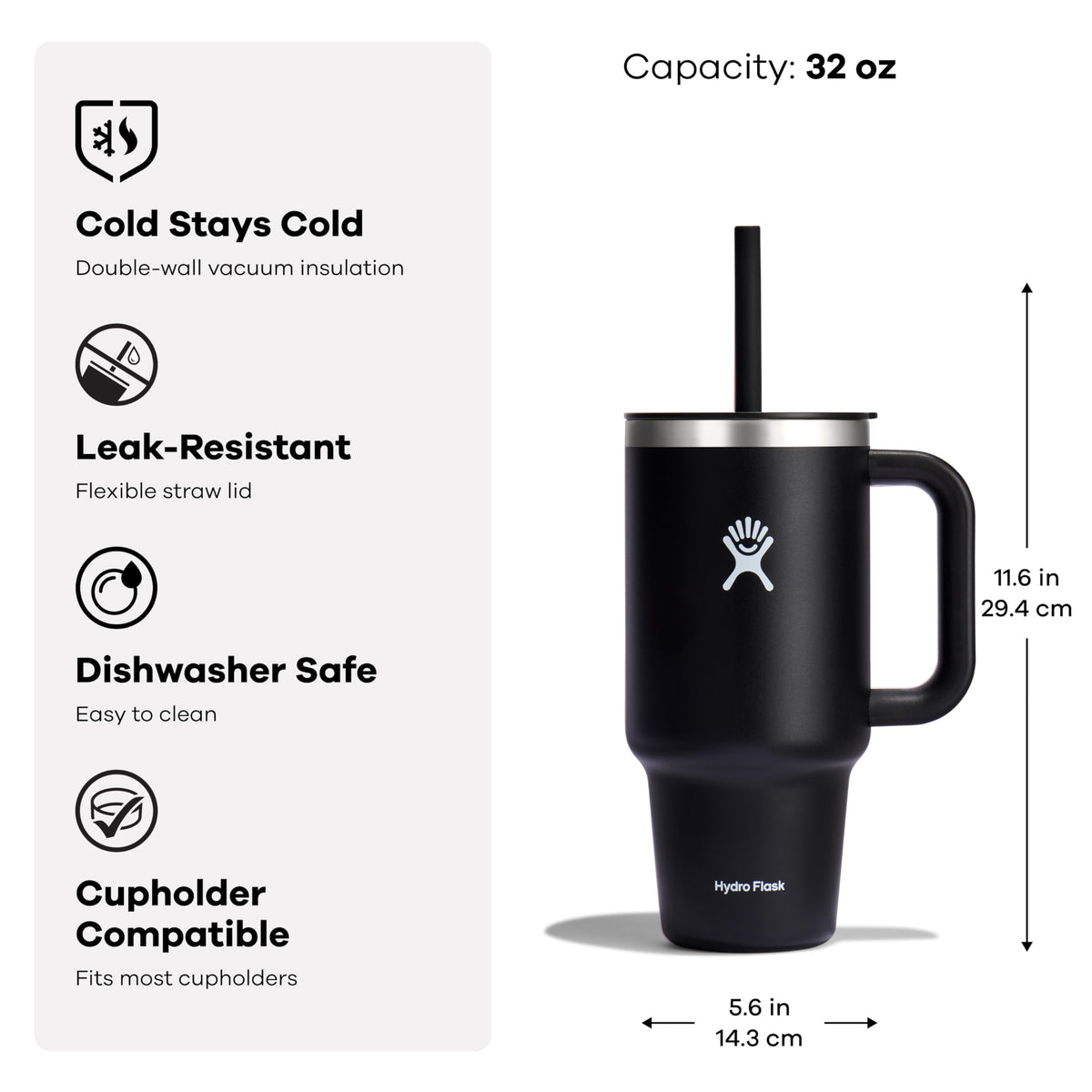Hydro Flask 32 Oz Travel Tumbler with Handle, Lid and Straw - Insulated Stainless Steel in Western Light Blue