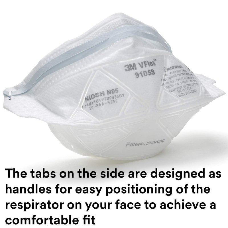 3M N95 Disposable Respirator, VFlex Particulate Respirator 9105S, Small Size, Box of 50, NIOSH Approved, Sweeping, Sanding, Grinding, Sawing, Bagging, Dust