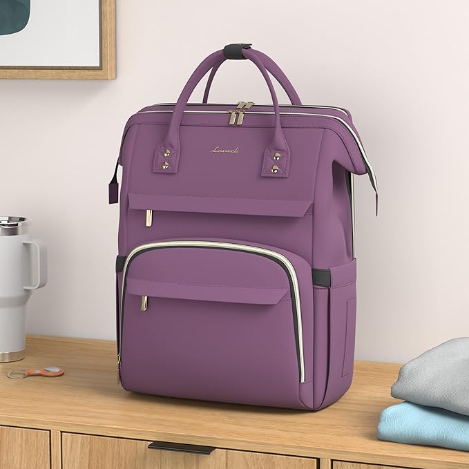 LOVEVOOK 17.3 Inch Laptop Backpack, Large Travel Backpack for Women, Water Resistant Teacher Backpack with Laptop Compartment, Professional Business Work bags with Charger, Dark Purple