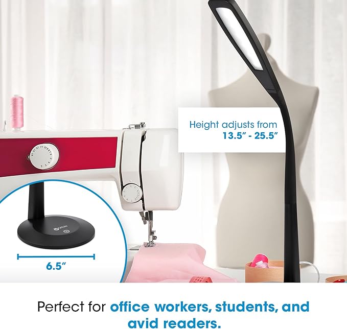 OttLite LED Desk Lamp with Flexible Neck (Black) - Slim Desk Lamp with 3 Brightness Settings & Touch Activated Controls - Energy-Efficient Natural Daylight LEDs for Home Office, Desk, & Dorms