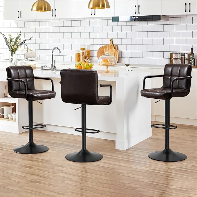 Furnimart 30" Faux Leather Upholstered Bar Stool, Adjustable Counter Stools Bar Chairs Modern Design Swivel Barstools Hydraulic Stools for Kitchen and Dining Room Set of 4