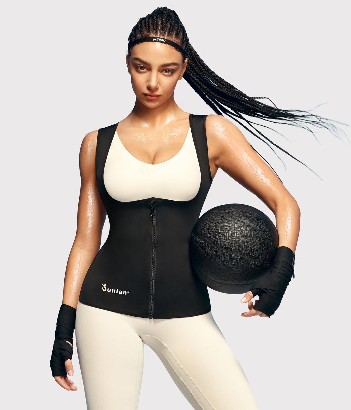 Junlan Sauna Suit for Women Waist Trainer Vest Sweat Tank Top Shaper for Women with Zipper (Black, X-Large)