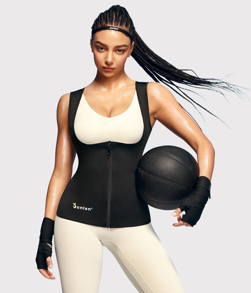 Junlan Sauna Suit for Women Waist Trainer Vest Sweat Tank Top Shaper for Women with Zipper (Black, 3X-Large)