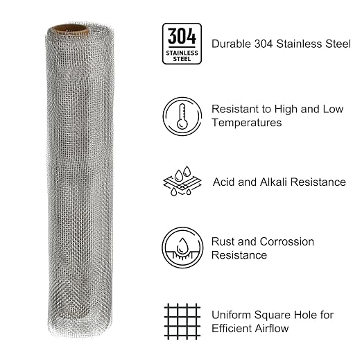 PATIKIL 40" L x 10" W Woven Wire Mesh, 14 Mesh 304 Stainless Steel Air Vent