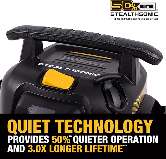 DEWALT 6 Gal Stealthsonic Shop Vacuum Wet and Dry, 5 Peak HP Poweful Suction Ultra-Quiet Vacuum Cleaner with Complete Accessory Kit and 6 Dust Bages, Shop Vac for Home, Jobsite, Workshop, Garage, Car