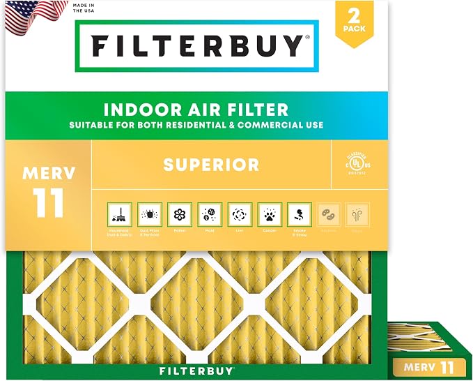 Filterbuy 11.25x11.25x1 Air Filter MERV 11 Superior Pet & Allergy Defense