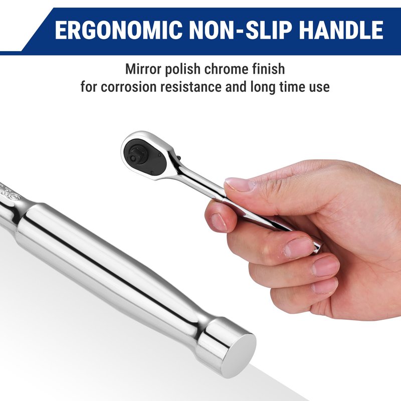 WORKPRO Low-Profile 1/4-Inch Drive Ratchet, 90-Tooth Quick-Release Ratchet Wrench, Reversible, 4° Swing, CR-MO Compact Drive Head, Full Polished, Gifts for Men