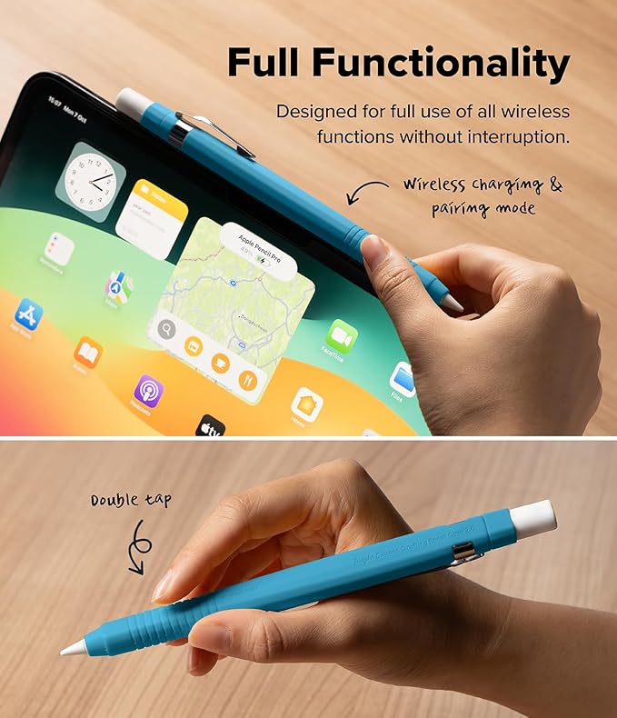 Ringke Silicone Drafting Pencil Case Compatible with Apple Pencil 2nd Generation and Apple Pencil Pro Case, Perfect Grip Silicone Protective Cover Sleeve Accessories - Blue