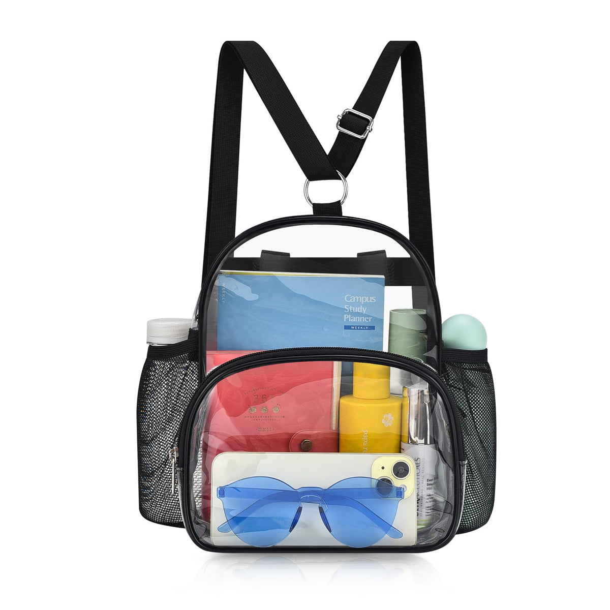 Higuyst Small Clear Backpack for Women - Concerts, Stadium Events Convertible Crossbody Bag with Side Mesh Pockets