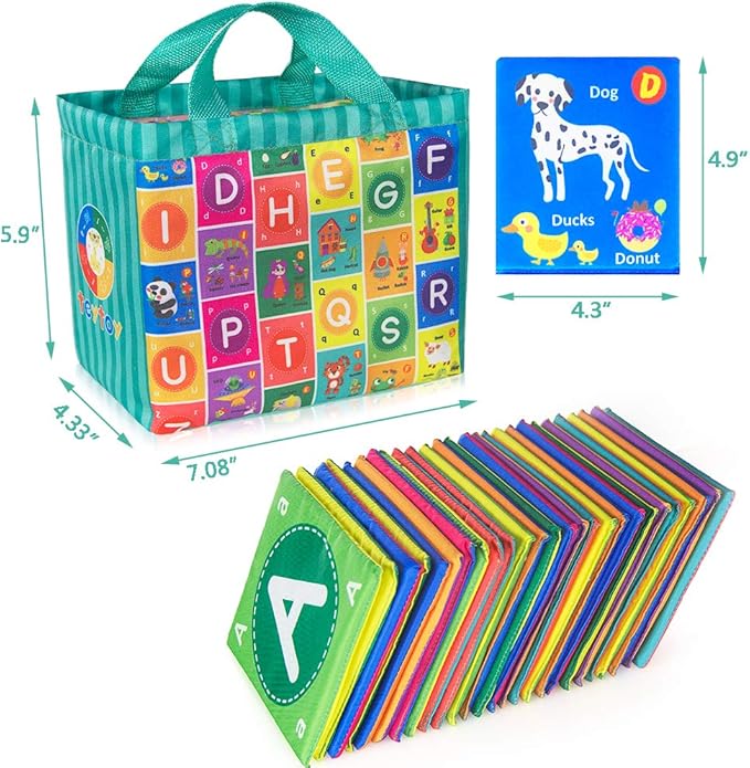 teytoy Baby Soft Alphabet Cards Toys, 26Pcs ABC Alphabet Flash Cards Early Learning Toy with Storage Bag, Washable Soft letter Toy for Toddlers Kids Boys Girls Over 0 Years