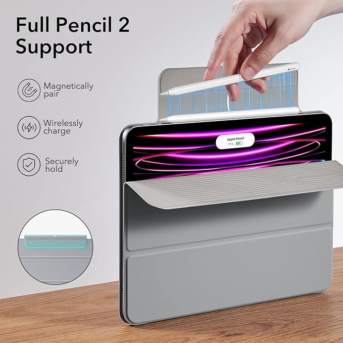 ESR for iPad Pro 12.9 6th/5th/4th Gen, iPad Air 13 Inch Case M3/M2 (2025/2024), Powerful Magnetic Attachment, Slim Trifold Stand Case, Supports Pencil Pro & Pencil (USB-C), Rebound Series, Grey