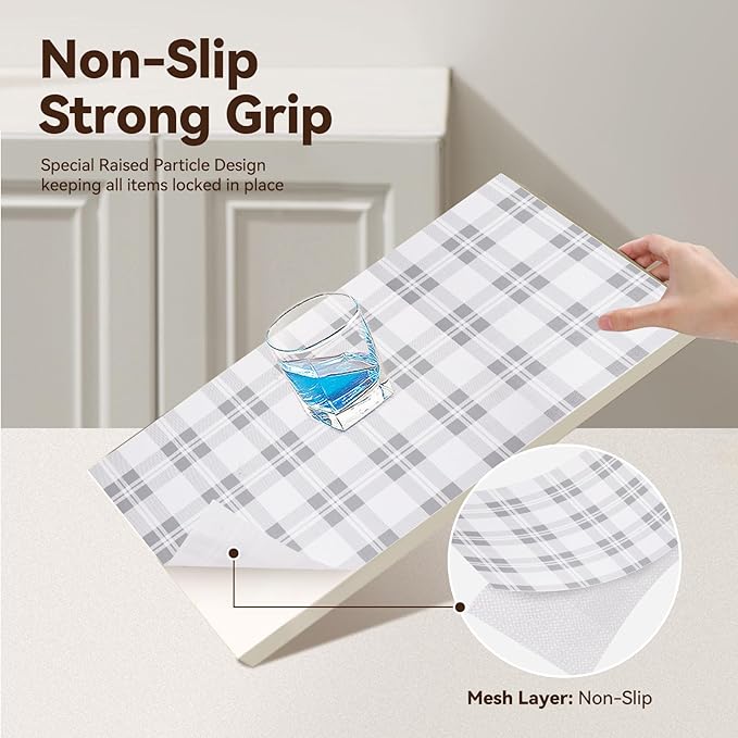 Drawer Shelf Liner for Kitchen Cabinets, Non Adhesive Slip Resistant Shelf Paper Easy to Clean, Strong Grip Thickened Waterproof Washable Mats for Pantry Shelves Cupboard Dresser(Grey, 12 in x 10 FT)