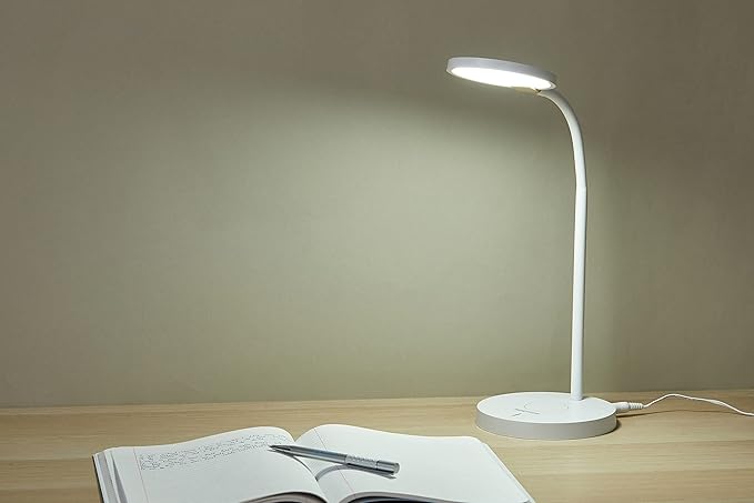 Bostitch Office LED Desk Lamp, Qi Wireless Charging, Dimmable, 3 Brightness Levels, Flexible, Quick Charging, Touch Power Control, White (LED2107-WHT)