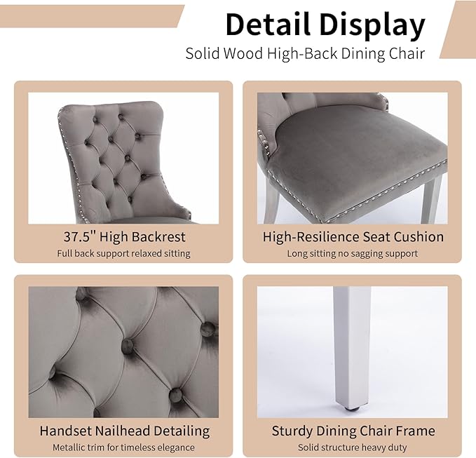 Luxury Upholstered Dining Chairs Set of 6, Beige Kitchen Chair with Silver Metal Legs, Velvet Tufted Back Dining Chair, Sillas de Comedor, Modern Kitchen & Dining Room Chairs (Beige, 6 Pcs)