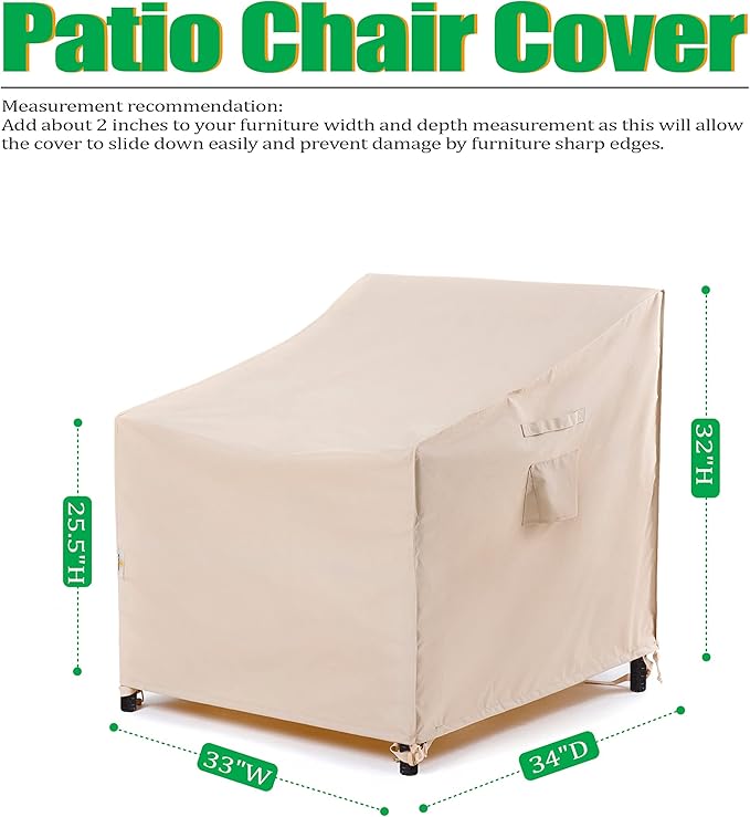 F&J Outdoors Patio Chair Covers Waterproof UV Resistant Outdoor Dining Chair Cover, 33" W x 34" D x 32" H