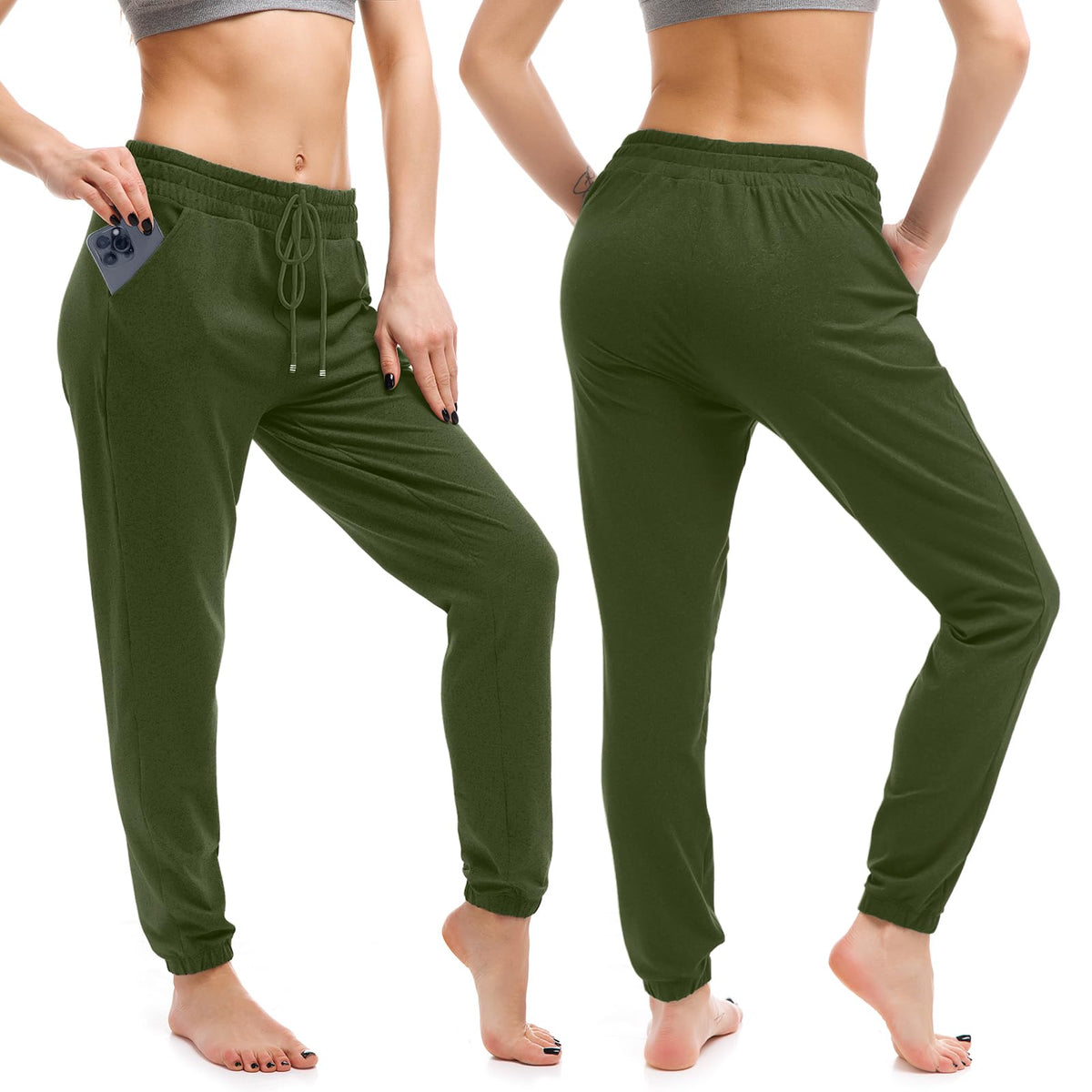 Walifrey Womens Joggers with Pockets, Drawstring Sweatpants Women for Lounging Jogging Gym and Workout OliveGreen,1 Pack OliveGreen M