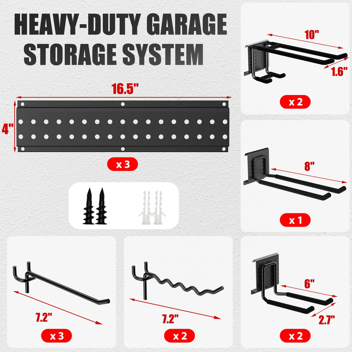 ZICANYCO Garage Tool Organizer Wall Mount 49.5 inches with 10 Adjustable Heavy-Duty Hooks, Garage Organization, Garden Tool Storage Rack, Yard, and Shed, Holds Up to 400 lbs
