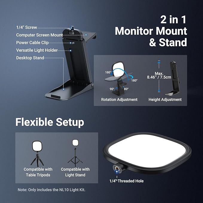 NEEWER BASICS 5" Monitor Light Bar with Stand, 10W Bi Color Edge Lit USB LED Panel, Full Screen Lamp Lighting CRI95 for Computer Laptop Webcam Video Conference Zoom Call Desk Streaming Recording, NL10