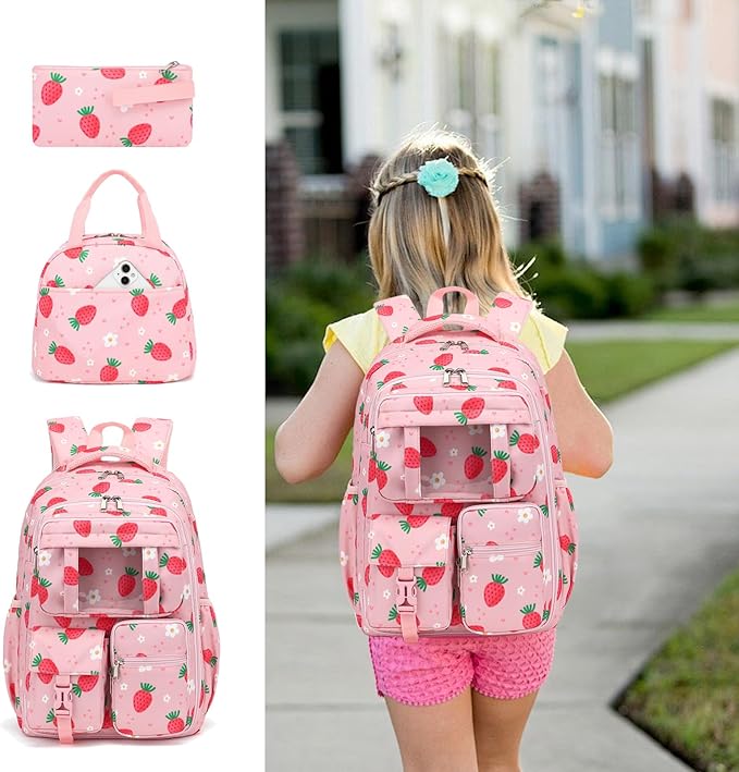 School Backpack for Girls 3Pcs Set Elementary Middle School Book Bags with Lunch Box Pencil Case