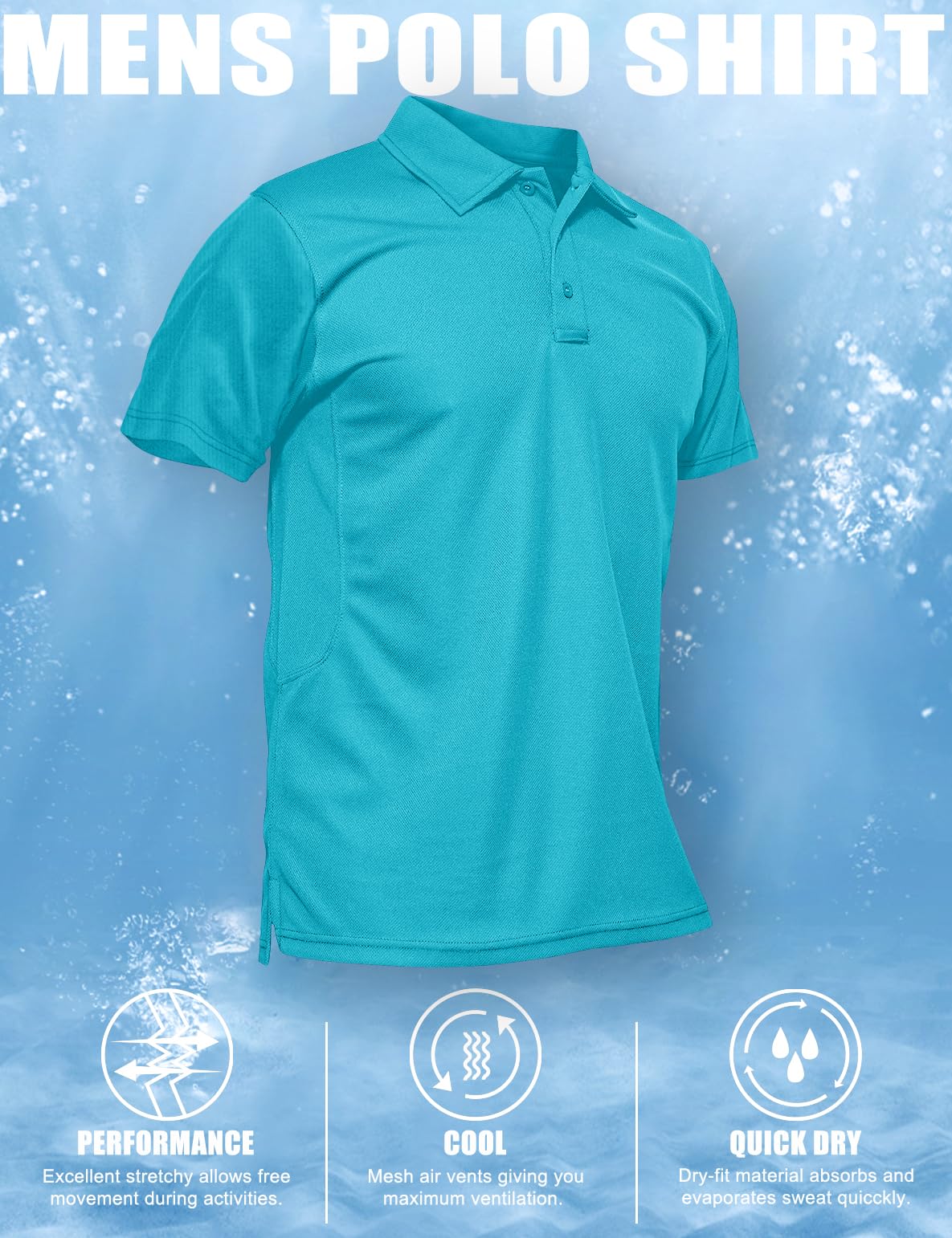 MAGCOMSEN Mens Polo Shirts Golf Shirts Polyester Quick Dry Light Work Shirts Golf Polo Shirts Ice Blue M