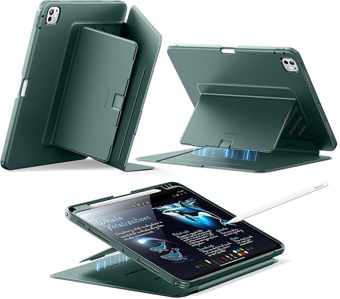 ESR for iPad Pro 11 Inch Case (M5/M4) 2025/2024, Vertical Stand Cover, Multi Stand Angles, Ultra-Stable Case with Pencil Holder, Flip Series, Green