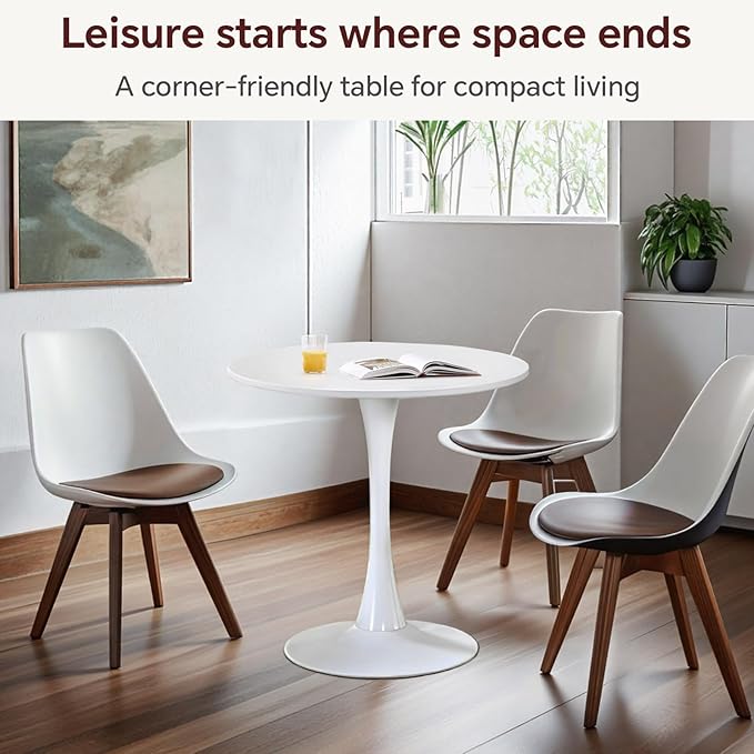 Small Space 27.5 Inch White Round Tulip Dining Table - Modern Pedestal Base Kitchen Table for 2-4 People - Easy Assembly & Easy to Clean