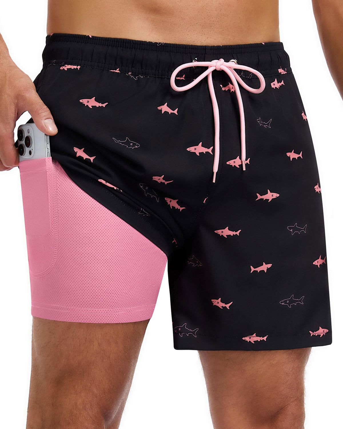 wehaia Mens Swim Trunks with Compression Liner, 7 Inch Quick Dry 2 in 1 Swim Shorts with Zipper Pockets for Summer Beach