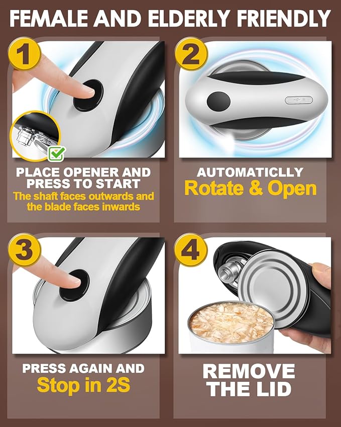 Rechargeable Automatic Can Opener, One-Touch Electric Can Opener with Smooth Edge, Hands-Free Can Opener for Seniors & Arthritis