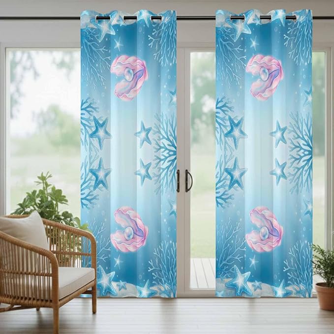 Ocean Shell Outdoor Curtains for Patio Corals Starfish Summer Marine Waterproof