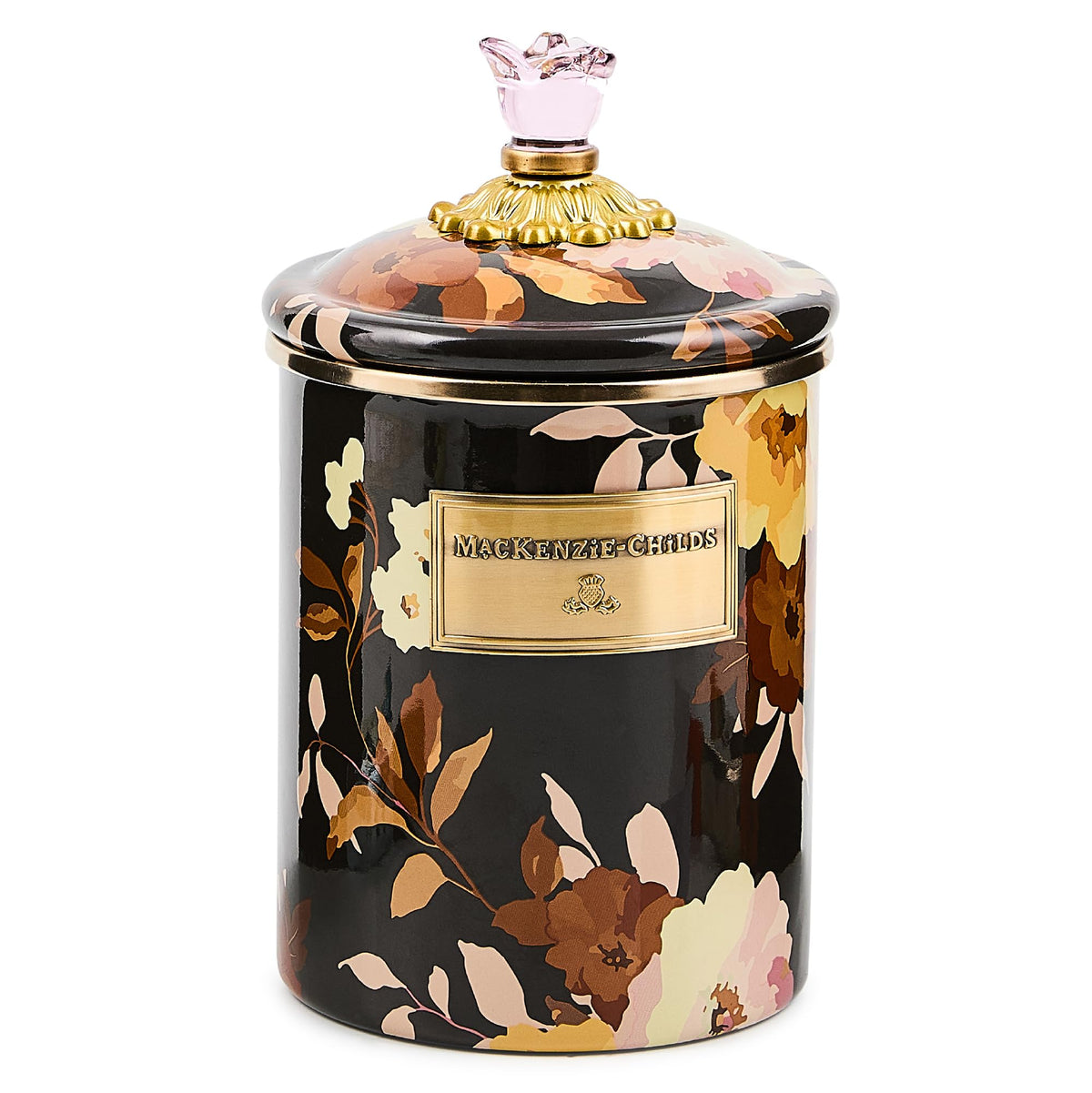 MACKENZIE-CHILDS Enamel Canister, Medium, Wild Rose White